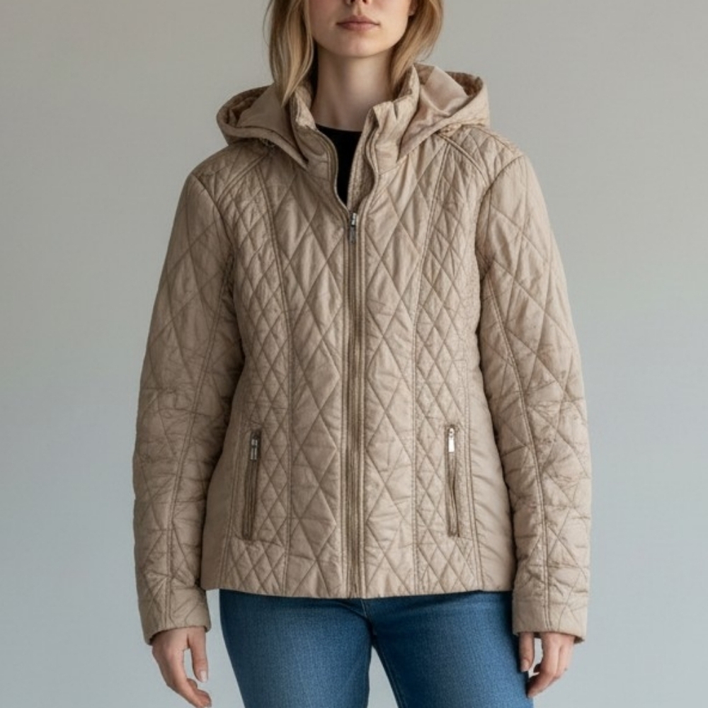 Ela Quilted Hooded Jacket - Cream